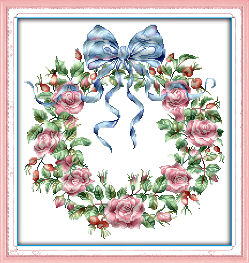 

Rose garland, counted printed on fabric DMC 14CT 11CT Cross Stitch kits,embroidery needlework Sets Home Decor