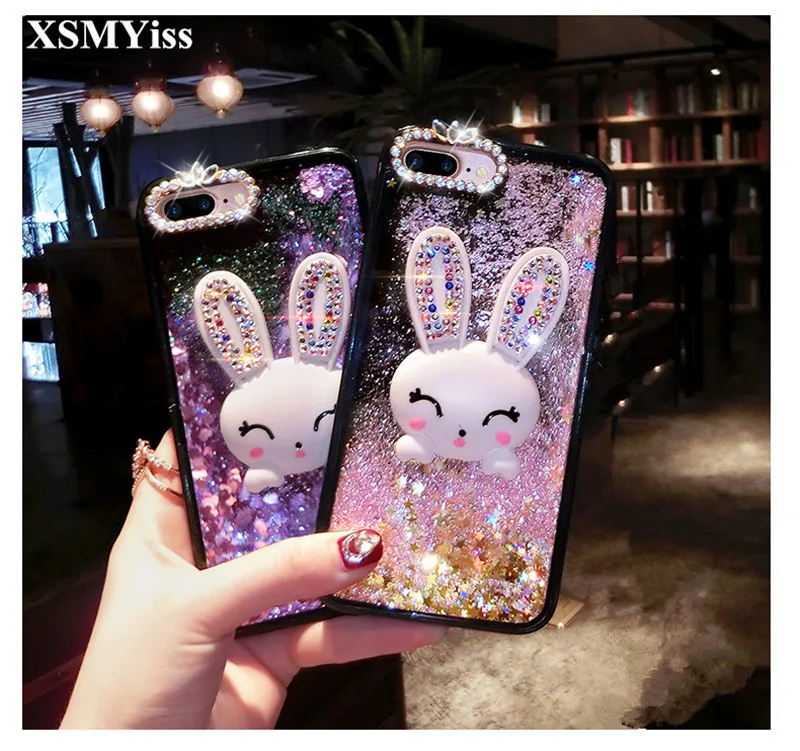

Liquid Quicksand Diamond Phone Case For iPhone X XS MAX XR 6 6S 7 8 Plus 11 Pro MAX Shiny Bling Glitter 3D Rabbit Case Cover