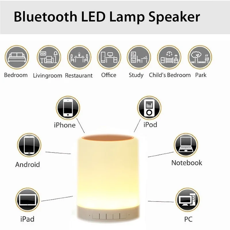 Ночной светильник Nasin с bluetooth-динамиком, портативный беспроводной bluetooth-динамик TF с сенсорным управлением, цветной светодиодный прикроватный светильник