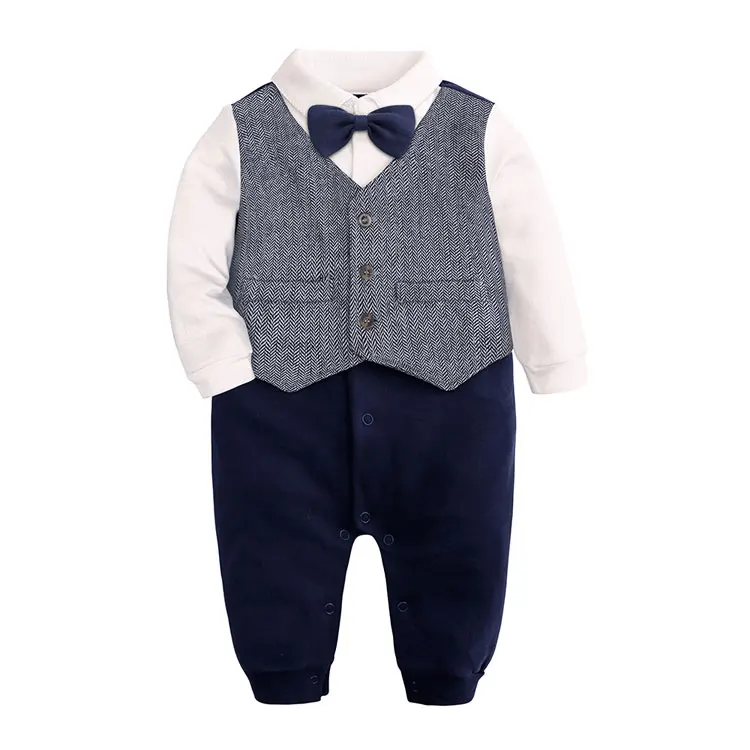 Джентльменский стильный детский комбинезон, хлопок, с длинными рукавами, в клетку, с бантом, одежда для маленьких мальчиков, весна-осень, костюм для малышей от 3 до 24 месяцев
