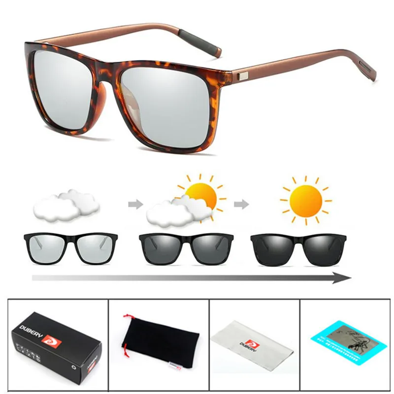 Фотохромные солнцезащитные очки для мужчин, поляризационные, хамелеон, обесцвечивание, женские солнцезащитные очки для мужчин, модные квадратные Роскошные Брендовые очки - Цвет линз: DP387 Tea