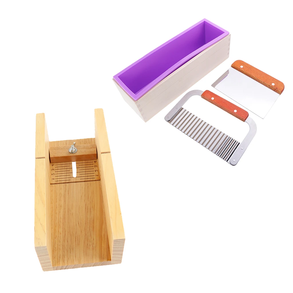 4pcs/set Soap Making Tools Kit, Wooden Soap Cutting Mould + 2pcs Soap Cutter + Silicone Soap Making Loaf Mould
