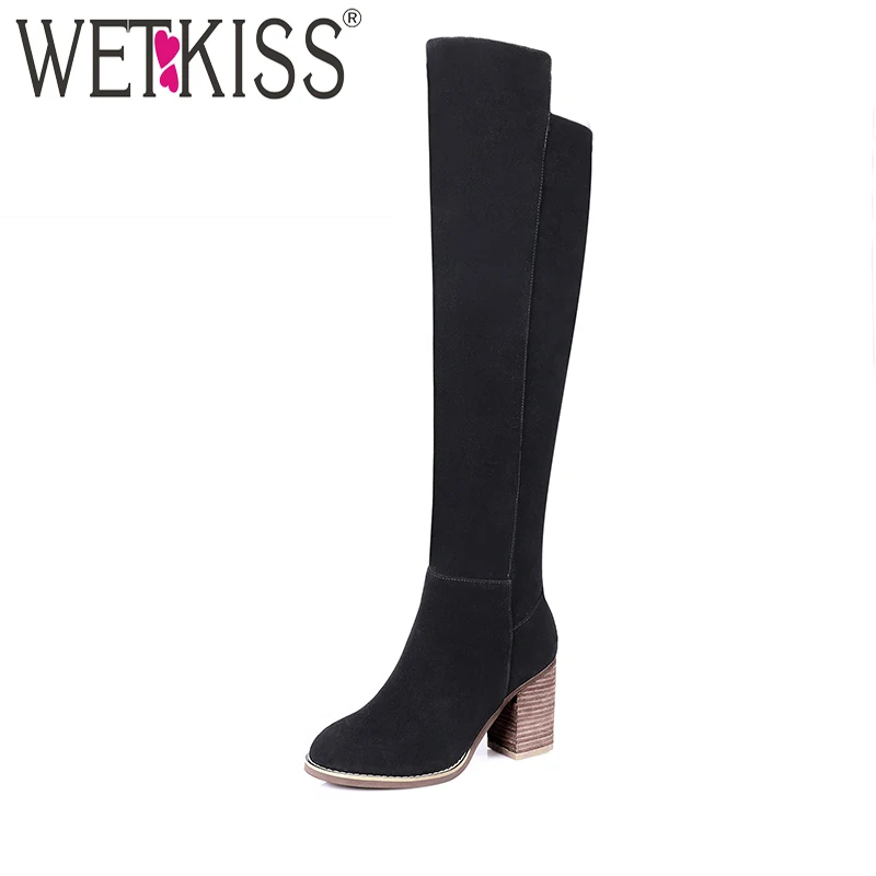 

WETKISS Genuine Leather Suede Autumn Winter Boots Sexy Super High Heel Over The Knee Boots Rubber Sole Female Shoes Woman New