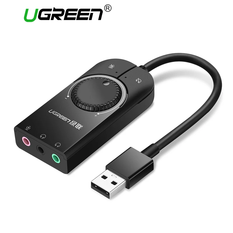 Ugreen USB Sound Card External Audio Card 3.5mm USB Adapter USB to Earphone Headphone Audio Interface for Computer Sound Card