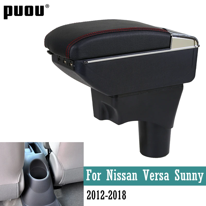 

Center Centre Console Storage Box For Nissan Versa Sunny 2012-2018 Double layer Rotatable Armrest Box With ashtray