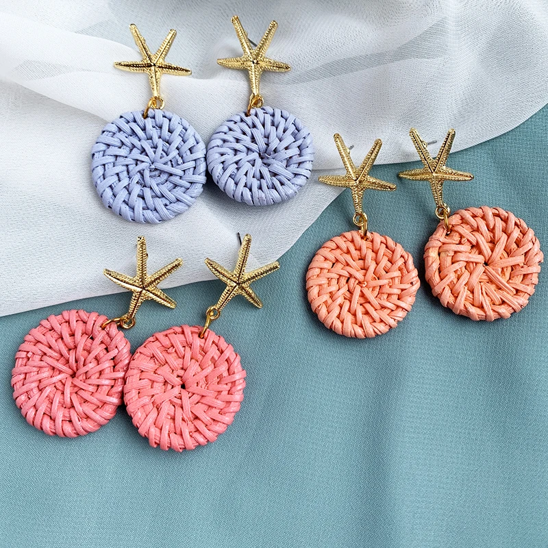 

New Vintage Creative Ethnic Geometric Long Drop Earrings For Women pink Bamboo Wooden Handmade Dangle Earrings Fashion Jewelry