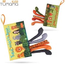 Детская тканевая книга Tumama, с хвостами животных, мягкая подвесная игрушка-погремушка для коляски, развивающие и обучающие игрушки для новорожденных