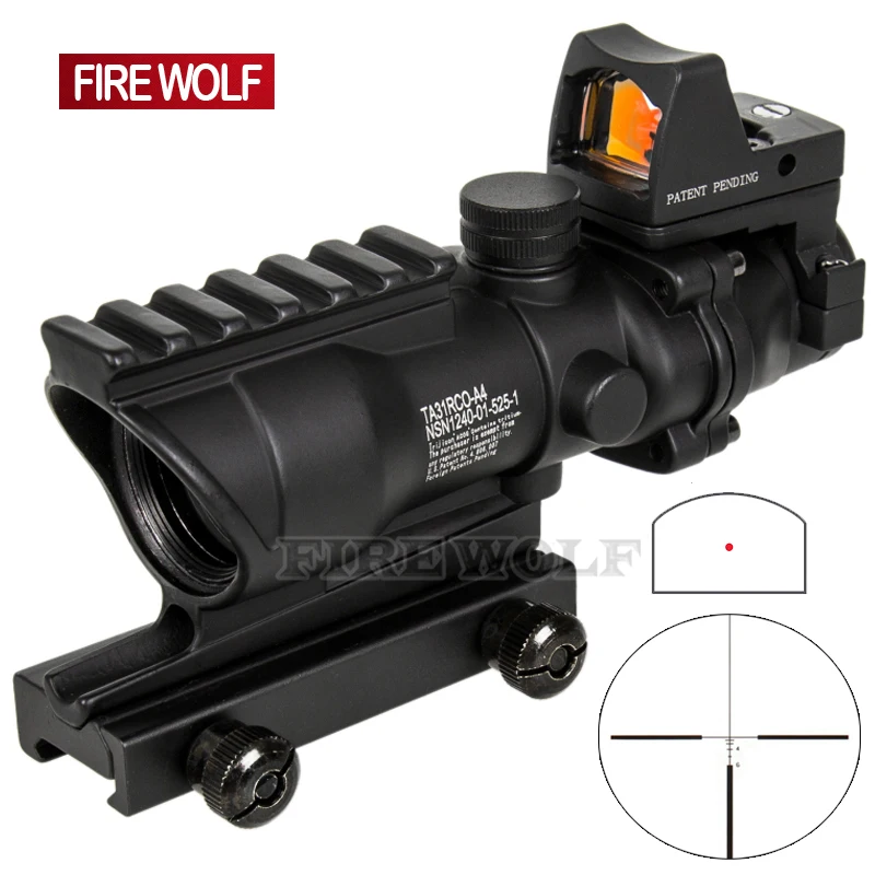 

FIRE WOLF Riflescope 20mm Dovetail Reflex Optics Scope Tactical Sigh ACOG 4X32 High Quality Scope telescope BK for Free Shipping