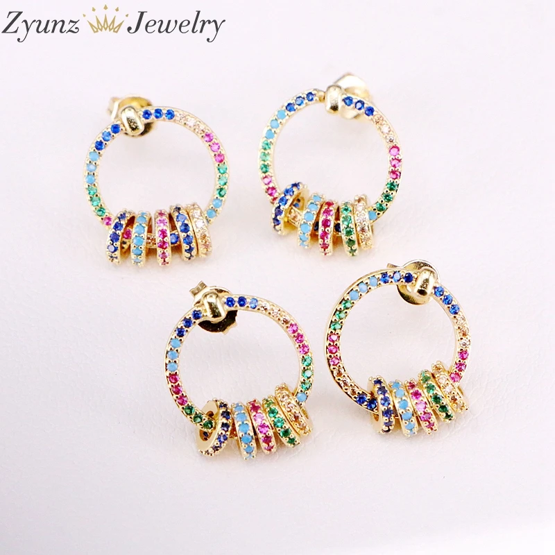 

10Pairs, Fashion women geometric round circle micro pave cz studs floating bead delicate cz earring