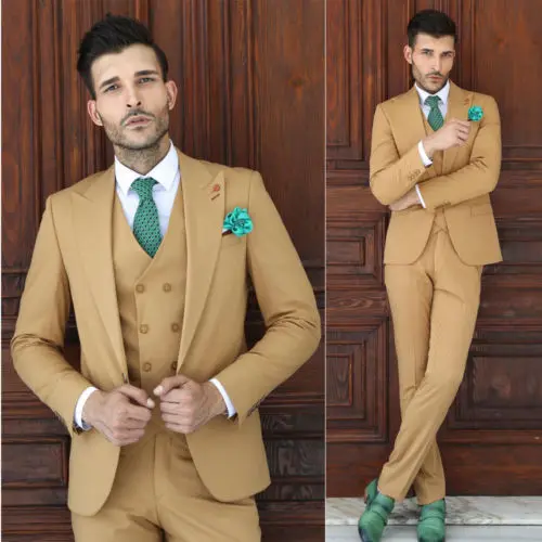 TPSAADE New Men's 3 Pieces Business Suit Lapel Slim Fit Blazer Groom Dance Casual (Jacket+Pants+Vest) Customized Made | Мужская