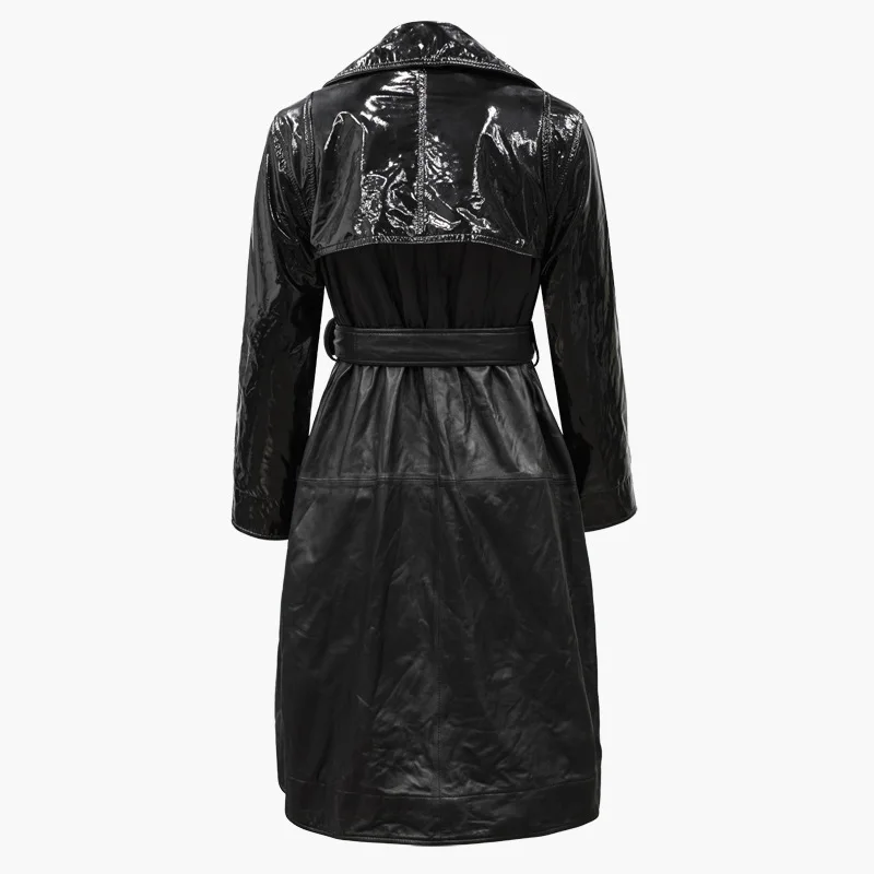vent Mode Automne Pu Turn Poches Femmes Section Patchwork Coupe Qlzw Vêtements Longue Black Be207 Pour Col Manteau down Ceintures Tranchée gq47Wxwnap