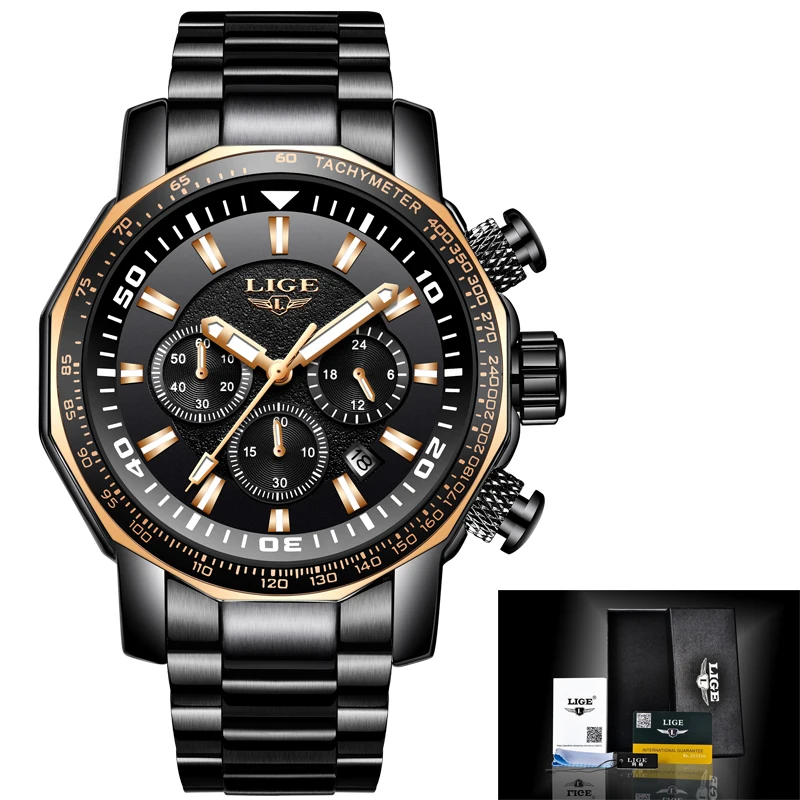 

Mens Watches LIGE Top Brand Luxury Men Waterproof Sport Military Watch Men Stainless Steel Quartz Clock Relogio Masculino