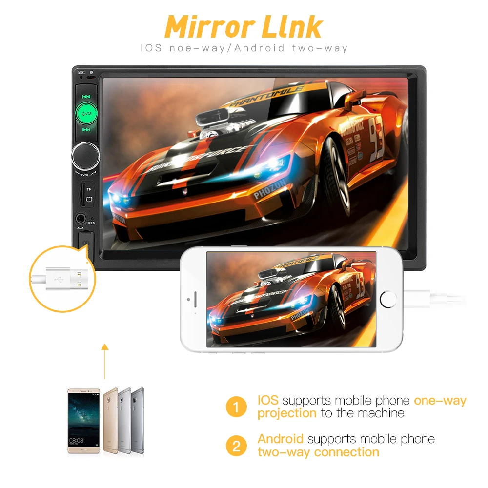  2 din Car Radio Mirror link Android 9 Autoradio Multimedia Player 7'' HD Touch Screen Bluetooth USB