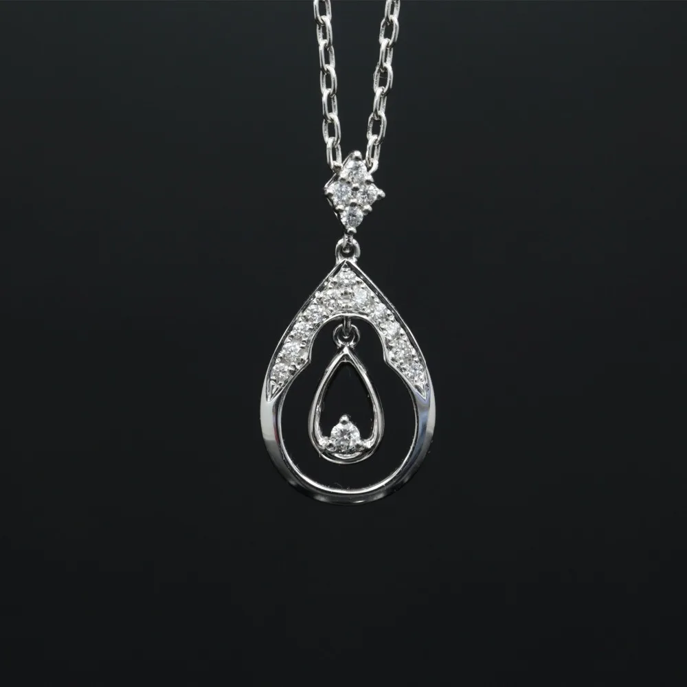 

LASAMERO Halo 0.02CT 18k Gold Round Cut Square Center Pave Set Natural Diamond Pendant Necklace Chain Women Fine Jewelry