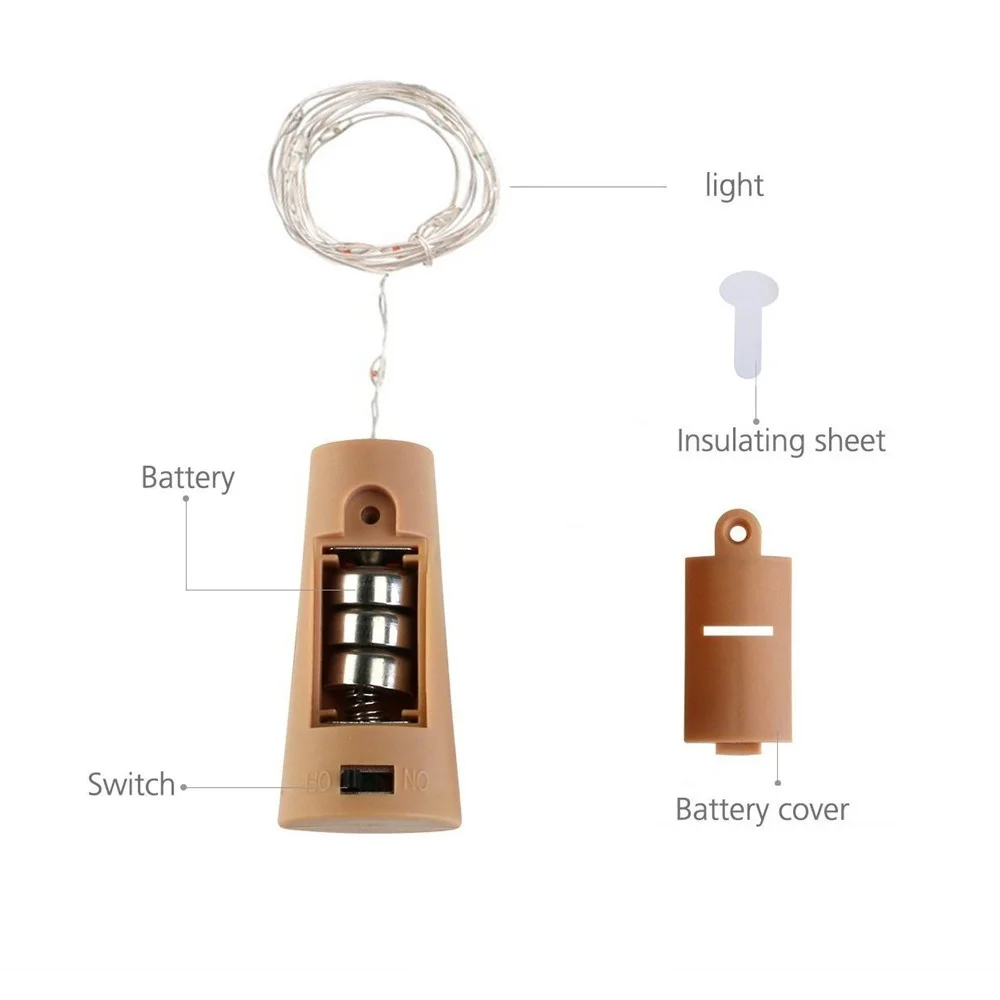 1PC Wine Bottle Lights Battery LED Cork Shaped Starry String Lights 2METER 20LEDS Silver Wire Fairy Lights for Wedding