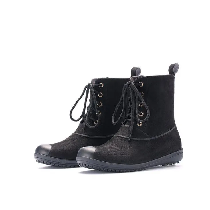 Rouroliu Women Mid-calf Short Rain Boots Non-slip Waterproof Fabric Water Shoes Woman Warm Wellies Lace-Up Boots RT334 Rouroliu Women Mid-calf Short Rain Boots Non-slip Waterproof Fabric Water Shoes Woman Warm Wellies Lace-Up Boots RT334