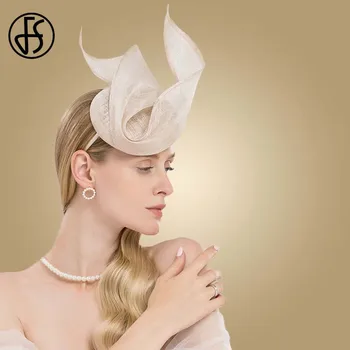 FS Fascinator Pink Ladies Hat For Wedding Women Elegant Kentucky Derby Hats Black Sinamay Church Linen Fedoras Chapeau Femme multi brimmed sinamay hat