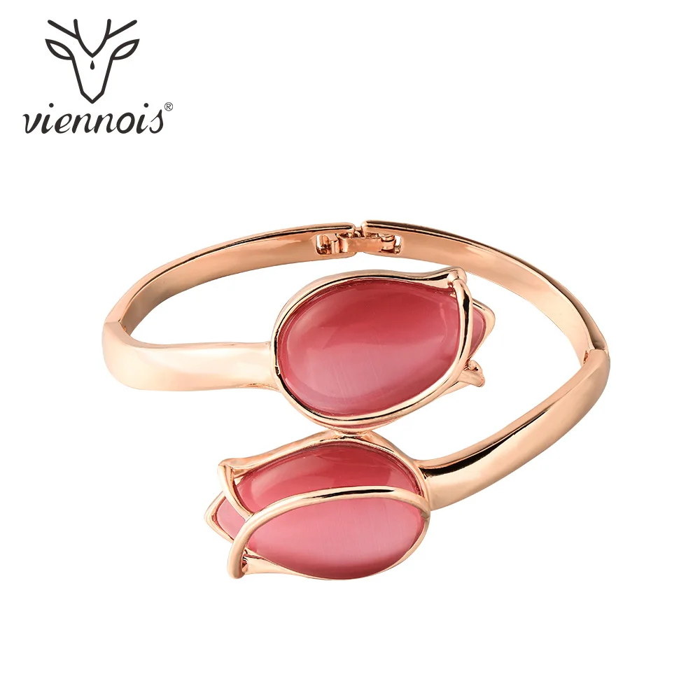 

Viennois Rose Gold Color Red Tulip Bracelet & Bangles For Women Fashion Opals Wedding Party Bracelet & Bangles Jewelry