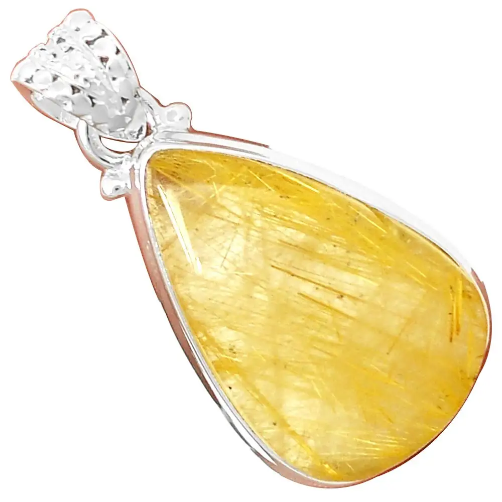 

NiaoZaiFei YunZaiKan Genuine Golden Rutile Pendant 925 Sterling Silver, 35 mm, MHBAP5917