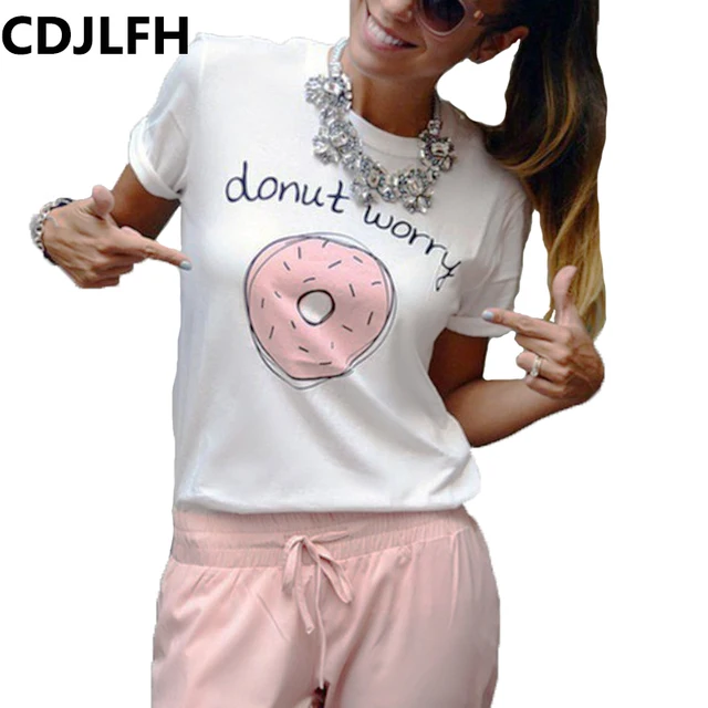 2017 Summer Leisure T Shirt Tops Cute Donuts Print Women's Tshirt Fashion Sexy O-neck Women T-shirts