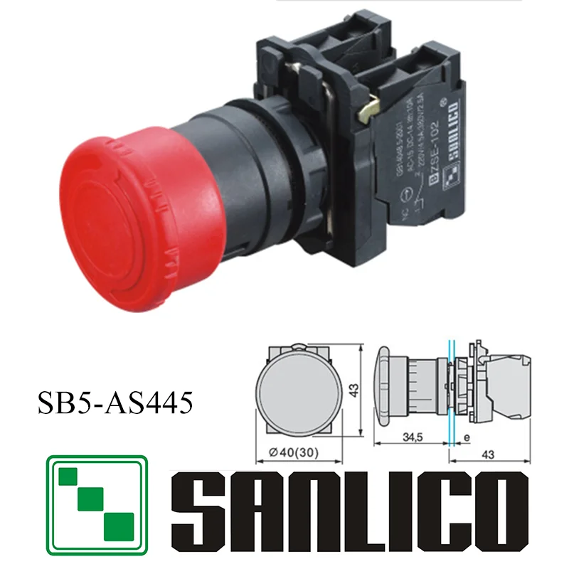 

waterproof emergency stop switch mushroom head push button switch SB5(LA69S XB5)-AS445 turn to release