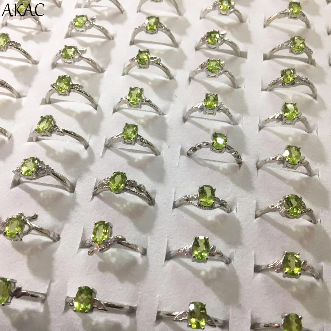 3rings/set approx5*7mm AKAC natural green peridot women adjustable ring send randomly | Украшения и аксессуары