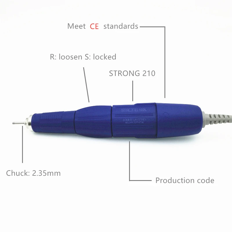 35000 об/мин 102L-2.35 синяя Ручка напильник биты полировщик ногтей искусство ручка для сильной 210 204 90 Серии Электрические ногтей сверла станки