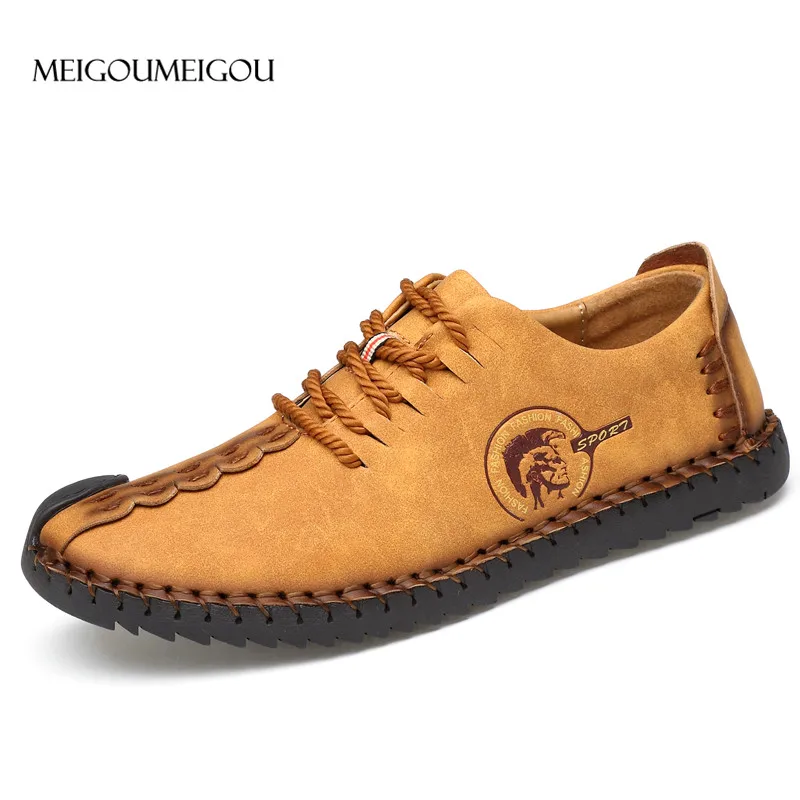 

MEIGOUMEIGOU Plus Size Suede Leather Shoes Men Quality Sewing Handwork Men Moccasins Shoes Soft Comfortable Men Driving Shoes