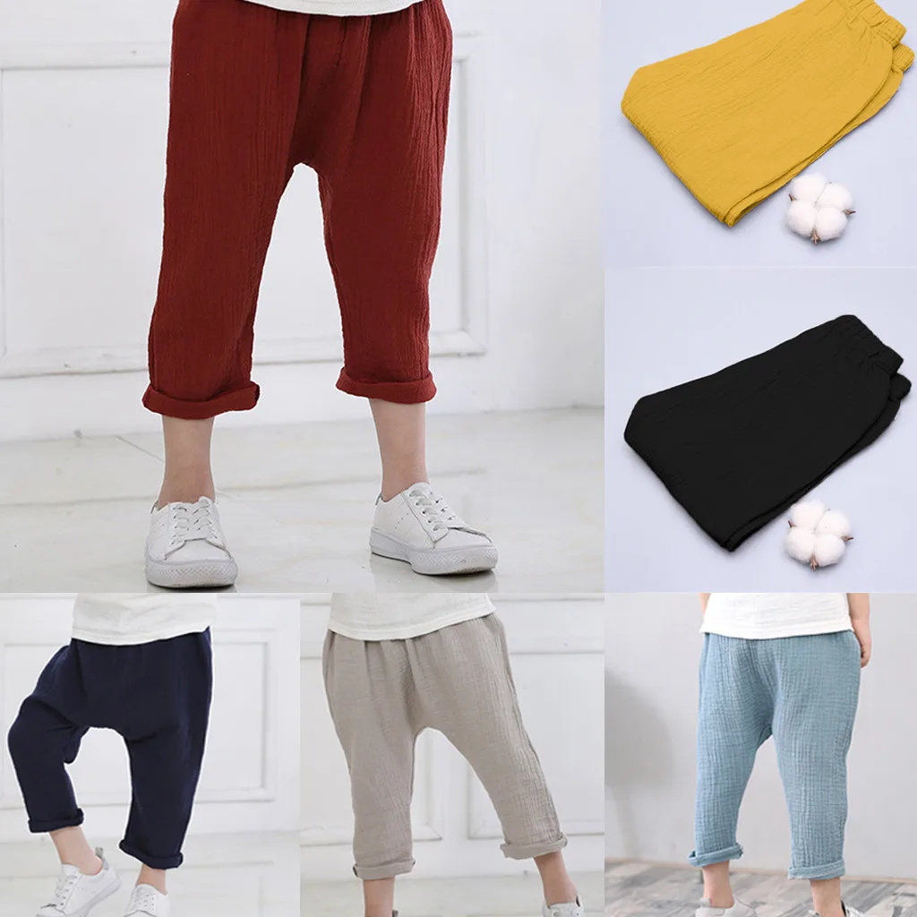 Toddler Kids Baby Boys Girl Linen Pleated Anti-mosquito Casual Harem Pants