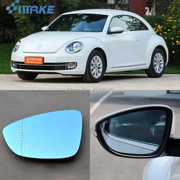 

smRKE For VW Volkswagen Beetle Car Rearview Mirror Wide Angle Hyperbola Blue Mirror Arrow LED Turning Signal Lights