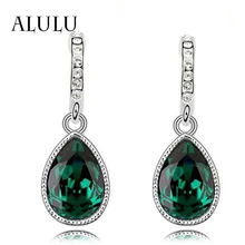 Fashion Green Main Color Drop font b Earrings b font female Silver Plated Crystal Long font
