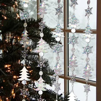 

Shimmering Christmas Hanging Garland Christmas Tree Snowflake Circle Dots Festive Ornaments Window Backdrop Winter Noel Decor