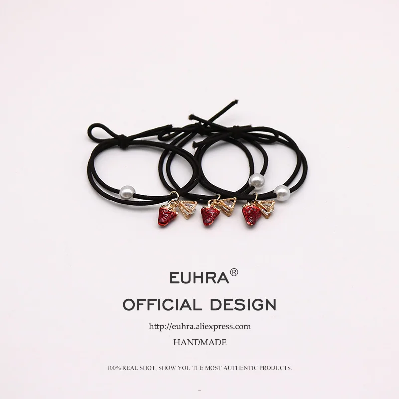 

EUHRA Elastic Crystal Strawberry Pearl For Women Hair Band Kid Children Rubber Band High Elasticity