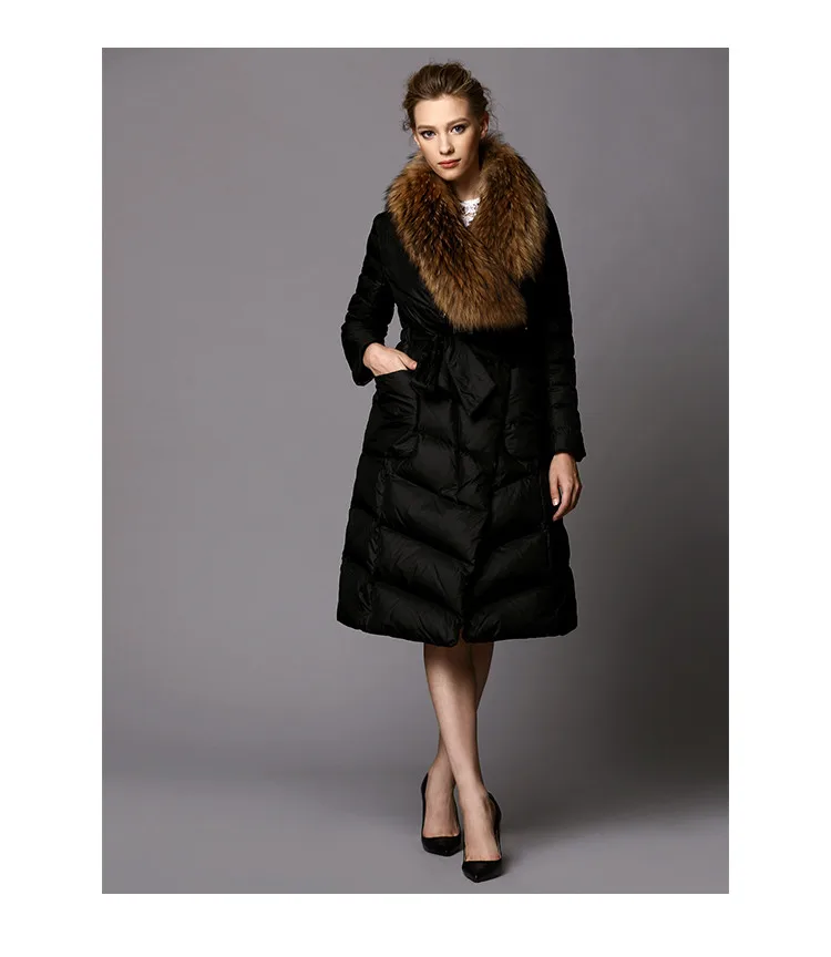 Женский зимний пуховик, модное зимнее длинное пальто с воротником из натурального меха, тонкое роскошное Модное теплое пальто для женщин