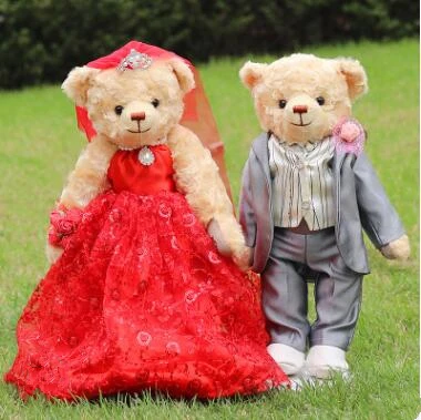 35 см свадебные медведь невесты и жениха плюшевый медведь, куклы свадебные платья Мишка совместный медведь Мягкое Животное игрушки свадебный подарок - Цвет: Розовый
