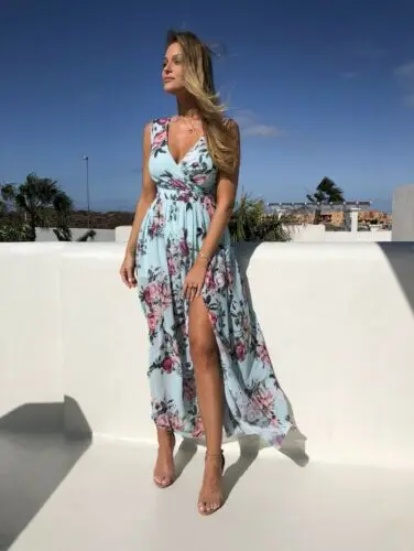 

Holiday Womens Maxi Boho Floral Summer Beach Long Slit Evening Party Sun Dress