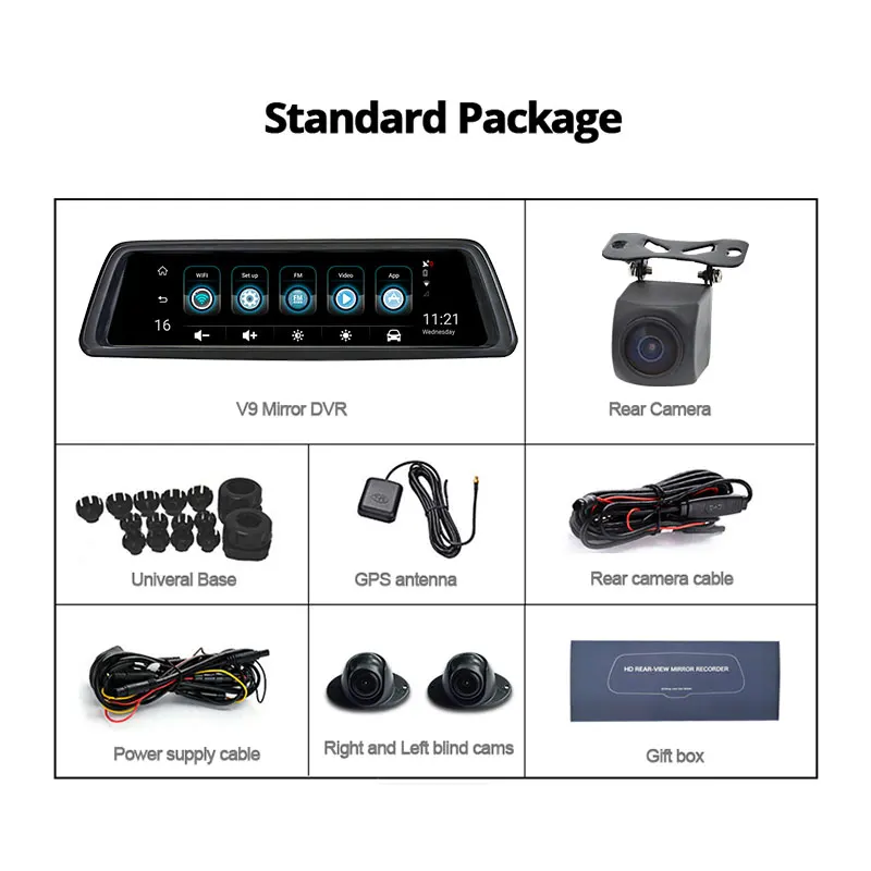 ANSTAR 10''Screen ADAS Car DVR With 4 Cameras 4G FHD1080P Media Rearview Mirror 360 Degree Blind Zo