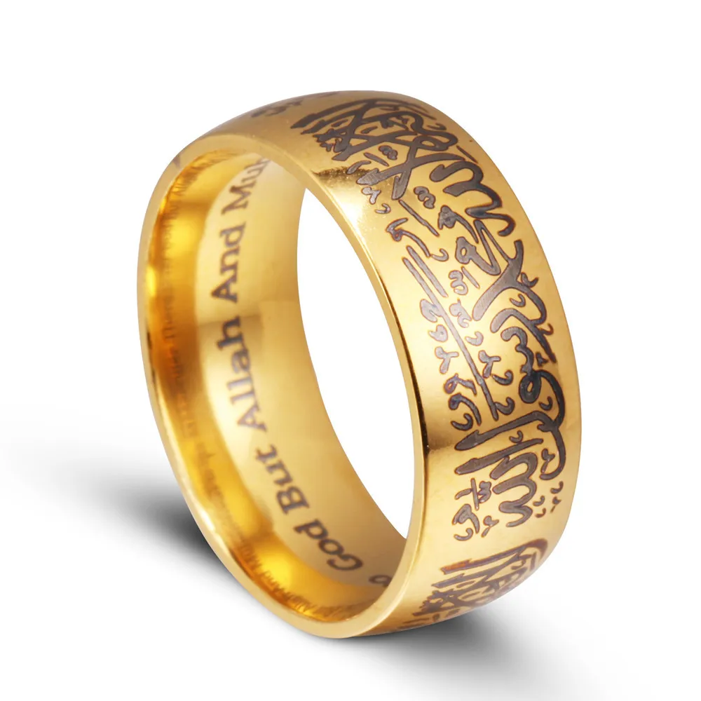 

Muslim Allah Stainless Steel Ring Women Men Islam God Messager Black Gold Silver Color Muhammad Quran Middle G0185