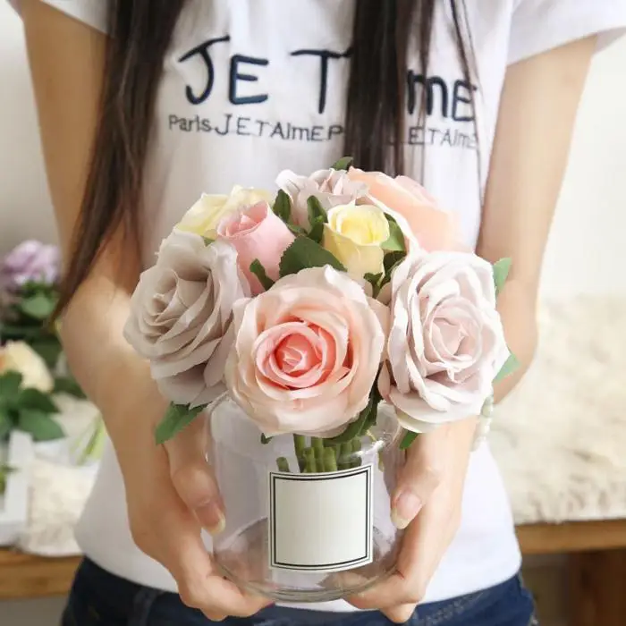 8 шт набор искусственный цветок Реалистичная Роза для свадебного декора домашний настенный декоративный цветок