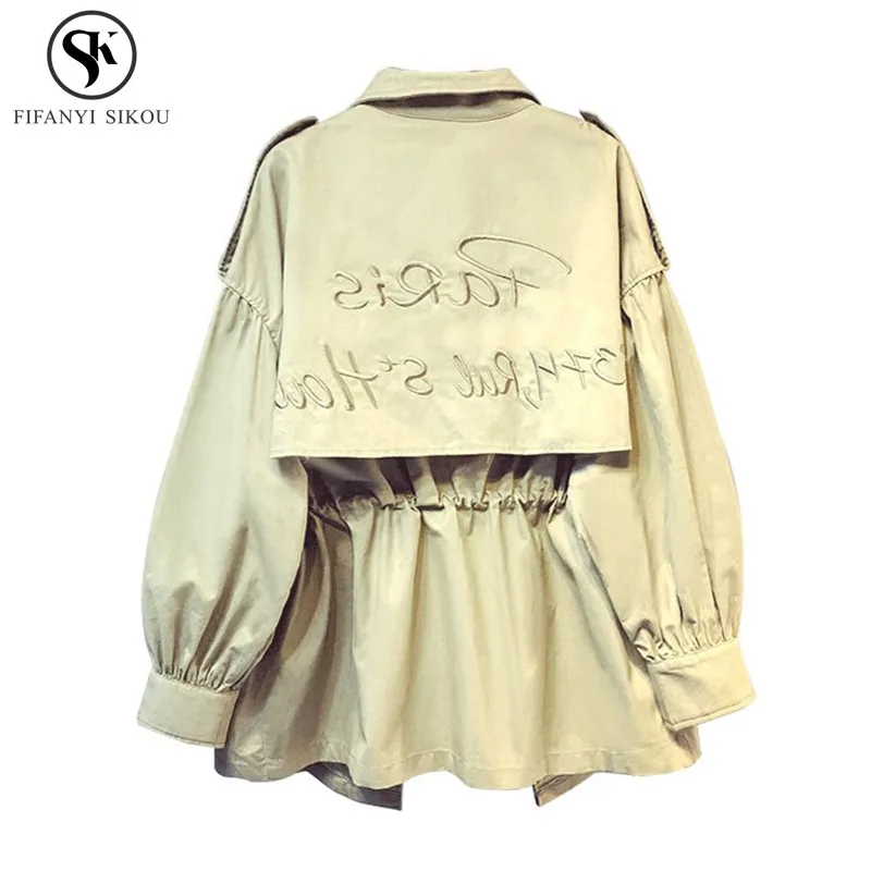 

Korean Embroidery Short Trench coat women 2018 Autumn New Windbreaker Loose Clothes Casual Outerwear Casaco feminino LGP770
