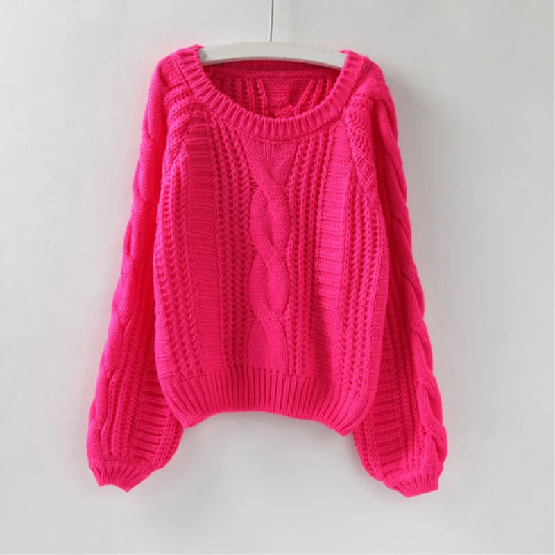 Short Sweater Female Autumn Winter Pullover Loose Jumper Puff Sleeve Korean Clothing For Girls Autumn Women Causal Sweater - Цвет: Rose