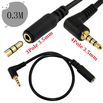 

30cm 4Pole 3.5mm Male Right Angled to 3Pole Female Audio Converter Adapter Cable