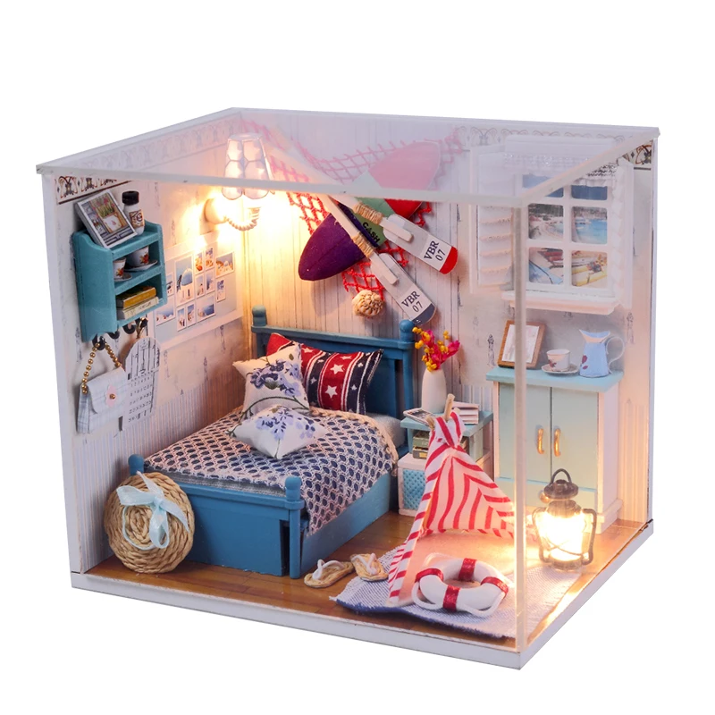 

Ins DIY Dollhouse Sand Table Model Creative Architecture Miniature House with Furniture Led Light Assembly Handmade Doll House