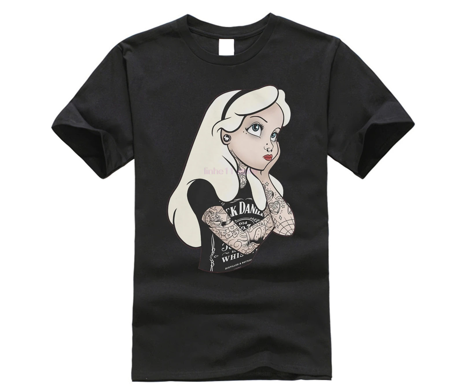 

Gothic Punk Tattooed Princess Alice in Wonderland Swag Men T Shirt Top Tee 100% Cotton Short Sleeve O-Neck Tops Tee Shirts