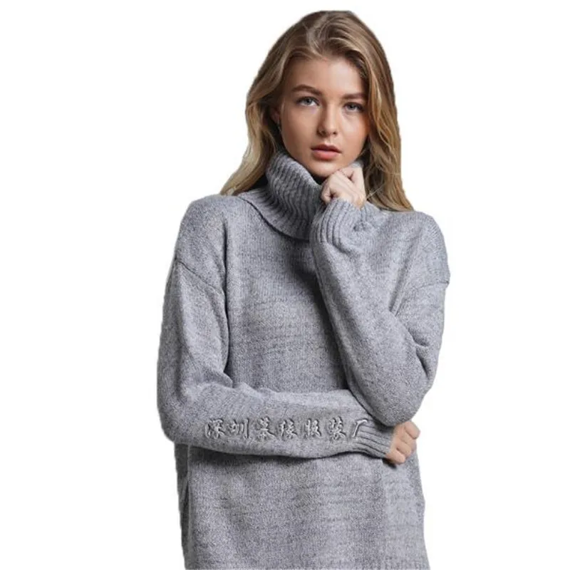 

WKOUD Turtleneck Sweater For Women 2019 Winter Clothes Solid Side Split Knitted Pullovers Loose OL Streetwear Knitwear Y8048