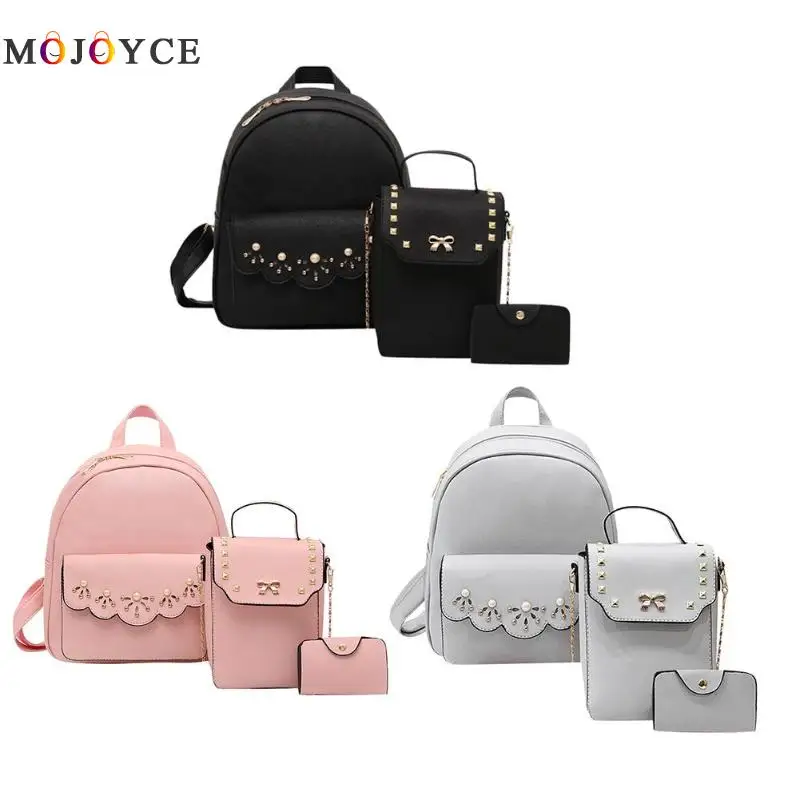3 unids/set de perlas de moda remache mujeres Mochila niñas hombro de cuero de la PU Mochila bolsa de viaje Mochila 3 unids/set de perlas de moda remache mujeres Mochila niñas hombro de cuero de la PU Mochila bolsa de viaje Mochila