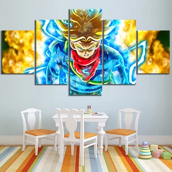 

5 Piece Animation Art Super Saiyan Trunks Cartoon Characters Dragon Ball Super Anime Poster Wall Painting for Home Decor