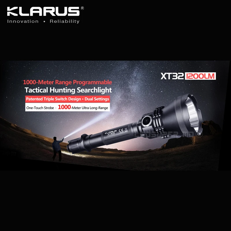 New Arrival KLARUS XT32 CREE XP-L HI V3 LED 1200 Lumens Flashlight Tactical Hunting Searchlight with 1000-meter Ultra Long-Range |