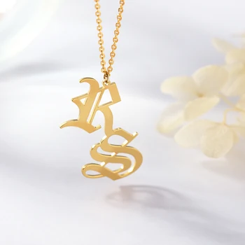 Custom Old English Double Letters Necklace Gold Personalized Nameplate Necklace For Women High Quality Stainless Steel Jewelry mantis boxing double peg stainless steel wushu weapon accept custom
