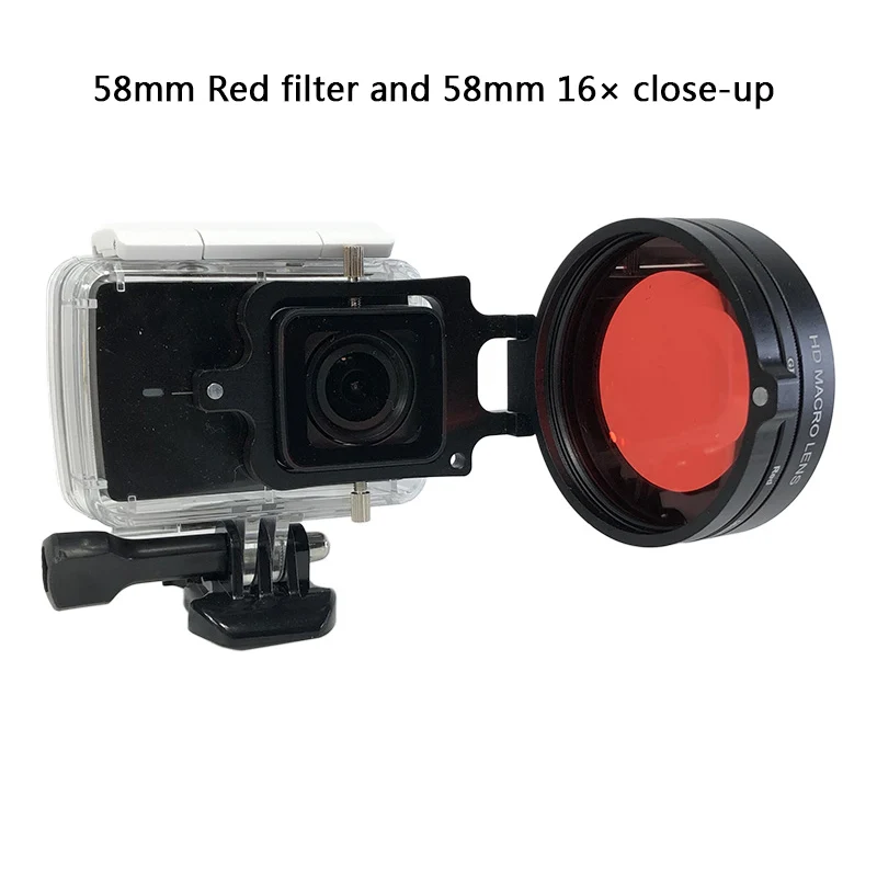 58 мм Лупа макро 16x крупным планом объектив и красный фильтр для Xiaomi Yi 4 K/4 K+ Plus/Xiaoyi Yi 4K Lite экшн Спортивная камера крепление
